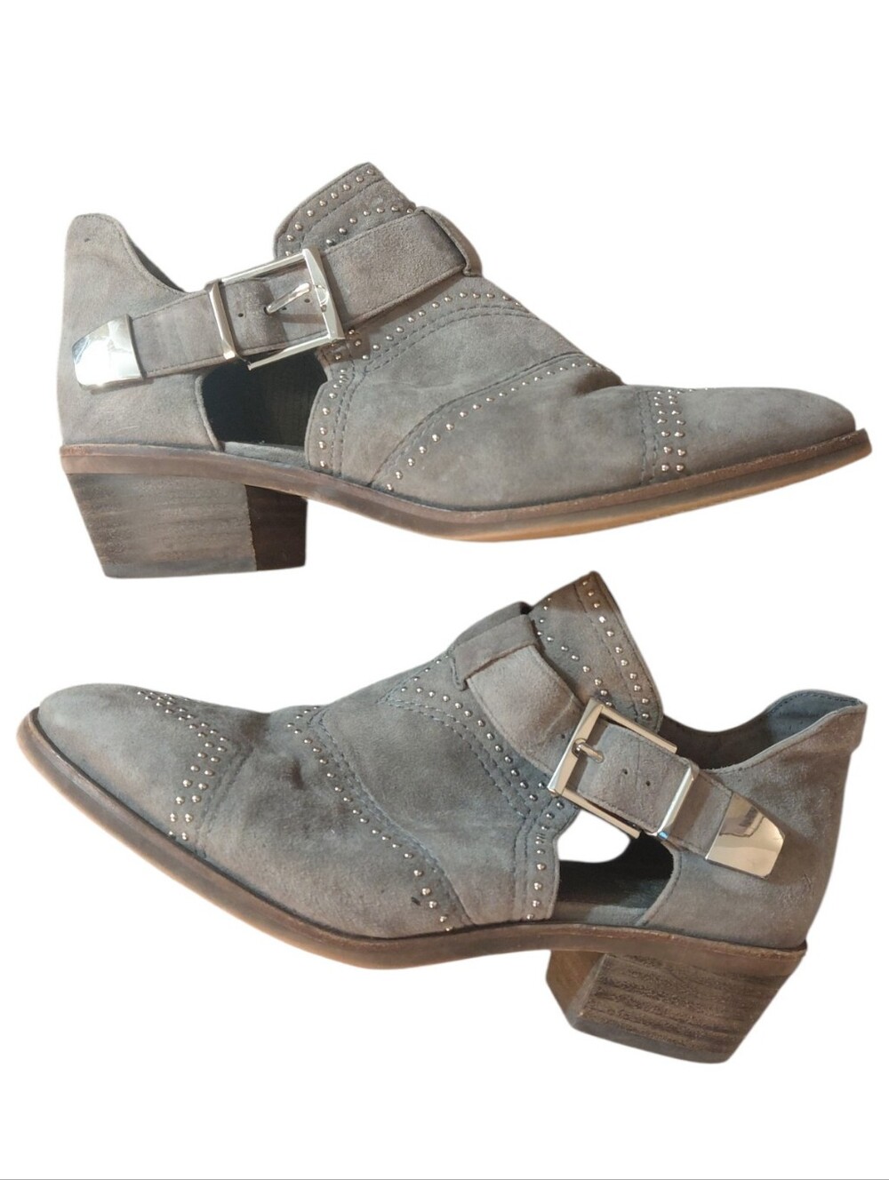 Vince Camuto Raina Gray Suede Studded Western Cut Out Ankle Booties Size 7.5